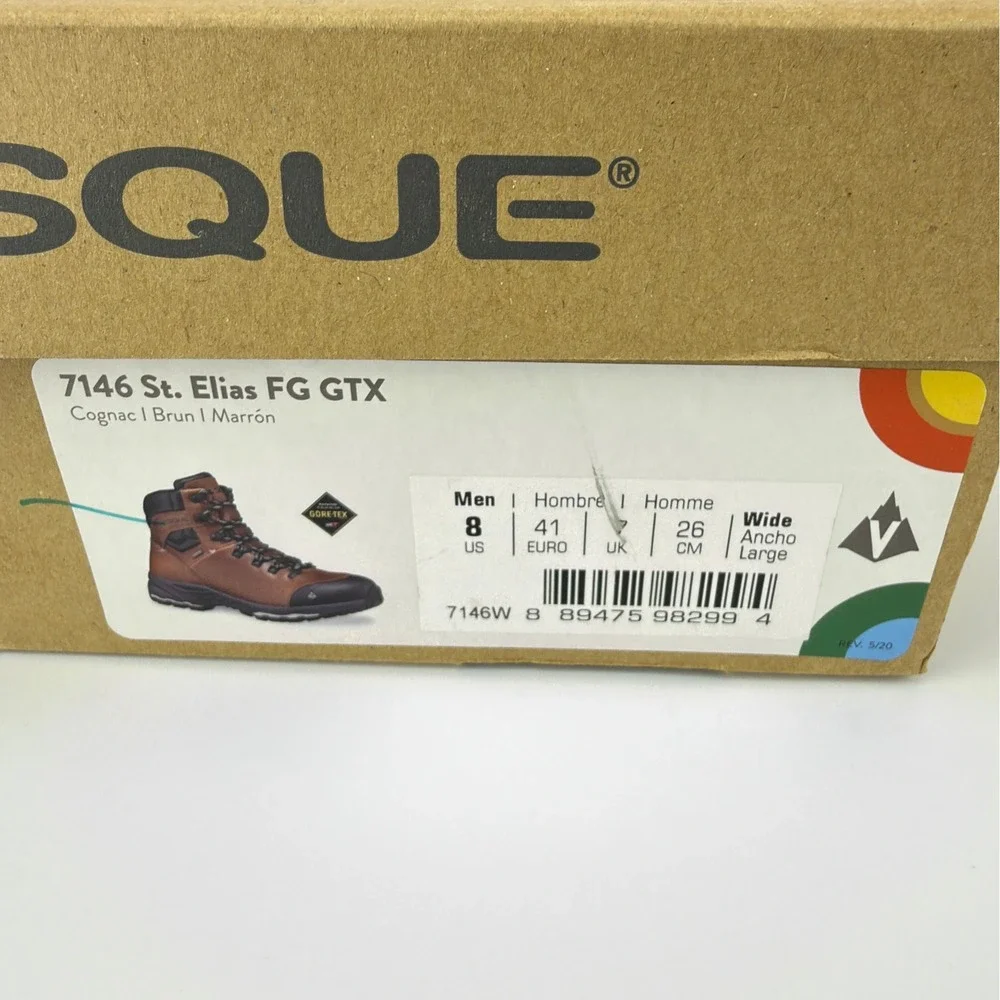 Vasque St Elias FG GTX Gore-Tex Mens Hiking Boots Cognac Size 8 Wide NIB 7146